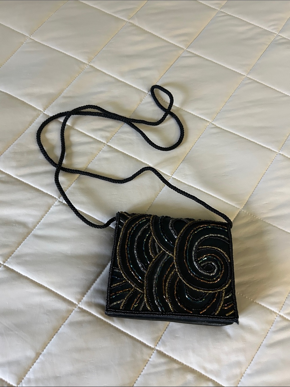 Gunne Sax Black Beaded Swirl Crossbody Bag